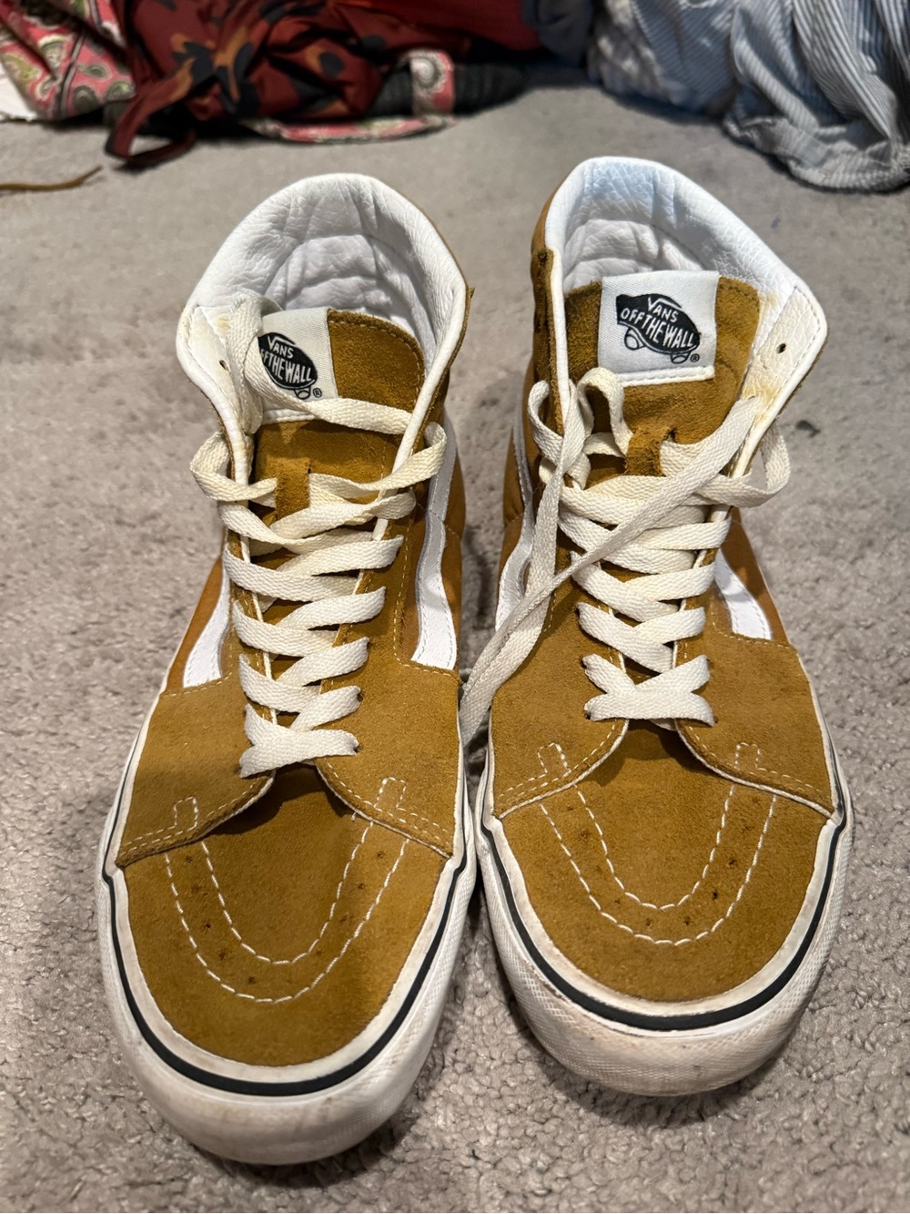 Vans High-Top Suede Sneakers in Mustard Yellow and White